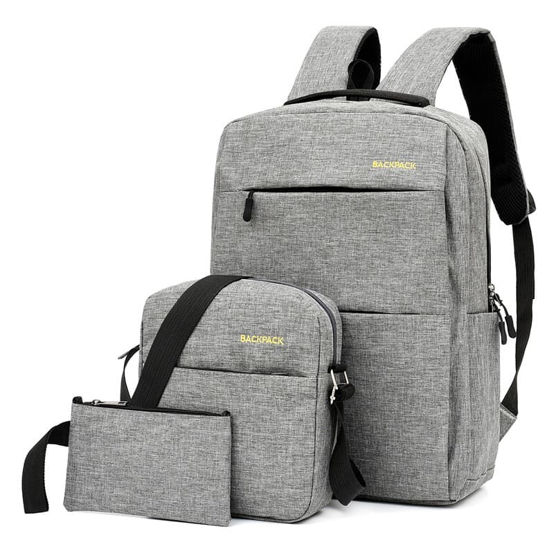 Casual men's backpack three-piece set outdoor charging travel computer backpack female junior high school student school bag customization