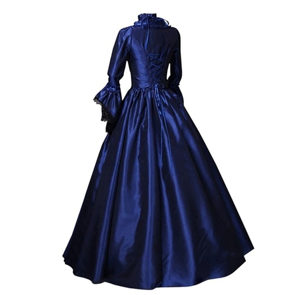 In Stock Amazon Wish Lace Patchwork Flared Sleeve Medieval Dress Court European American Fashion