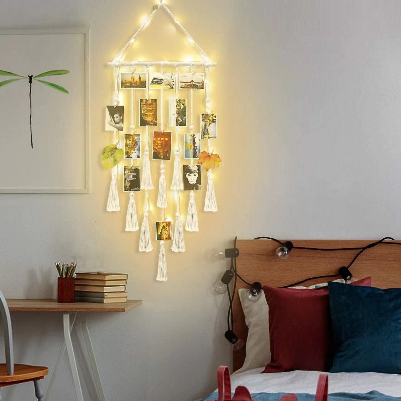 Explosions Amazon Cross-Border Hot Selling Wooden Stick Tassel Photo Storage Display Stand Home Decoration Wall Hanging