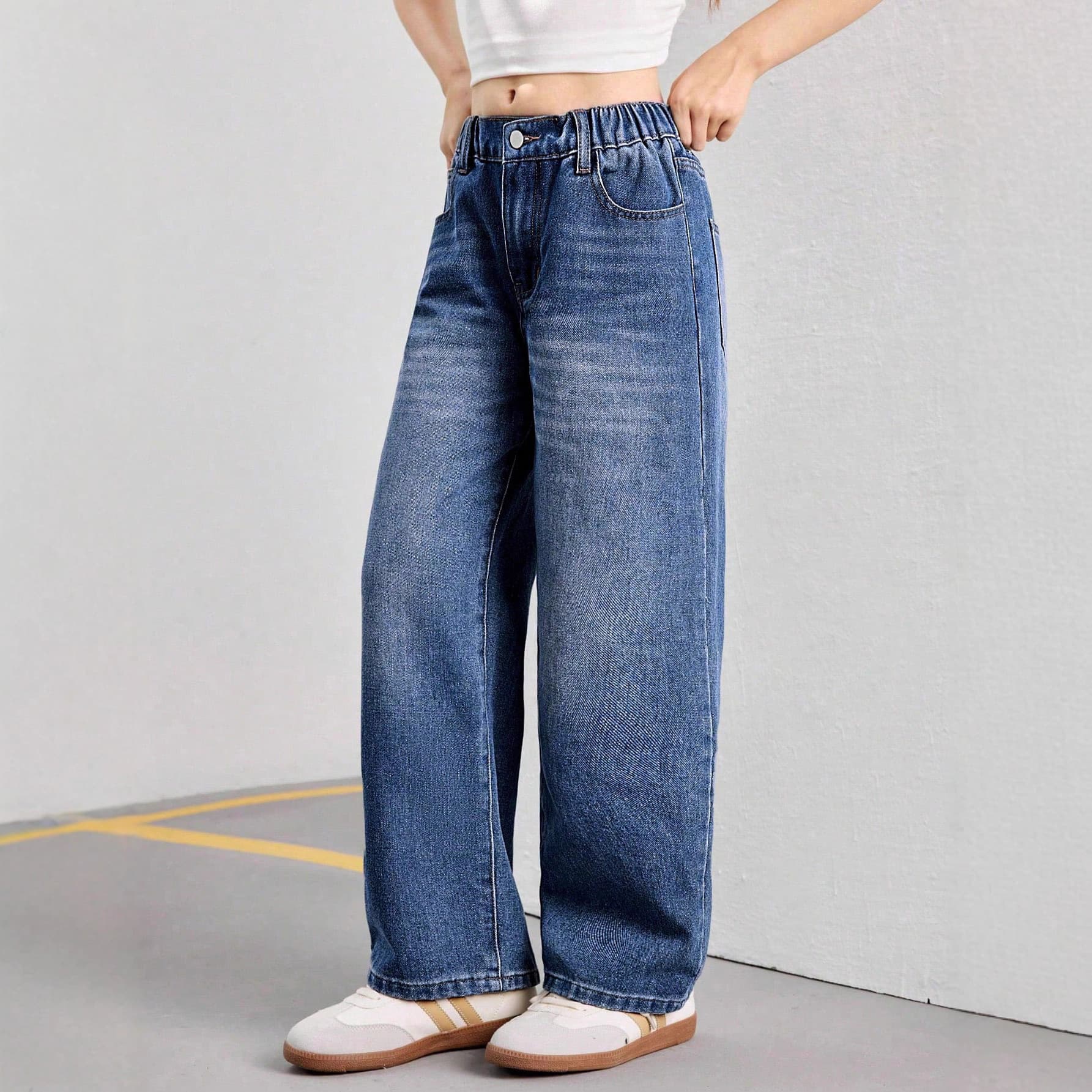 Customizable Children's Denim Jeans Xintang Factory Four-Season Classic Style Elastic Waist Straight Leg Jeans Traceable