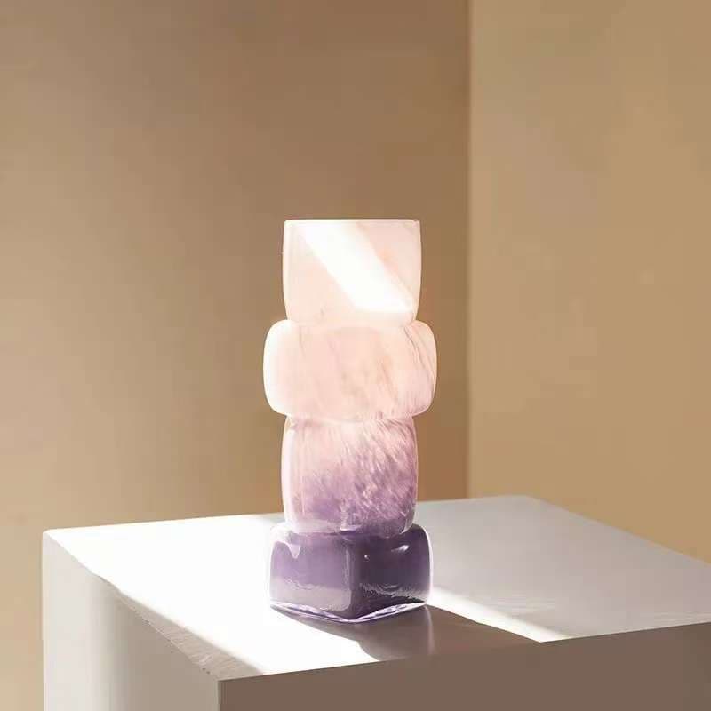 New Chinese style glazed square mouth vase niche design water-raised flowers geometric green glass flower ornaments