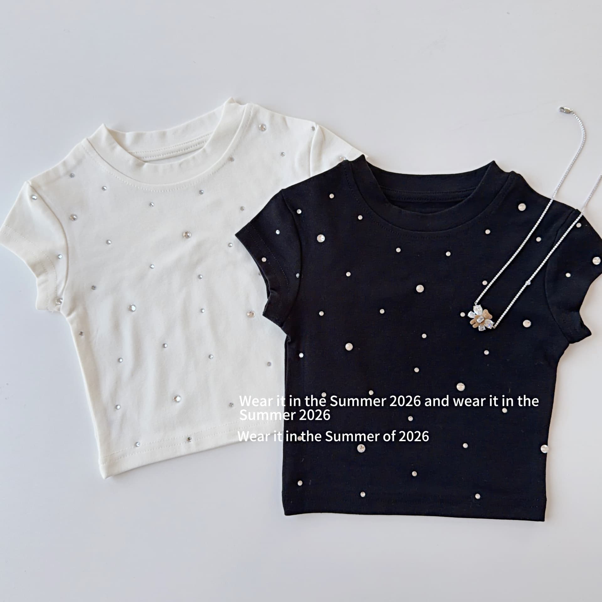 Sparkling Diamond Short-Sleeve Knit T-Shirt for Girls, Slim Fit, Trendy 2026 New Summer Style, High-End Feel, Regular Shoulder Base Shirt