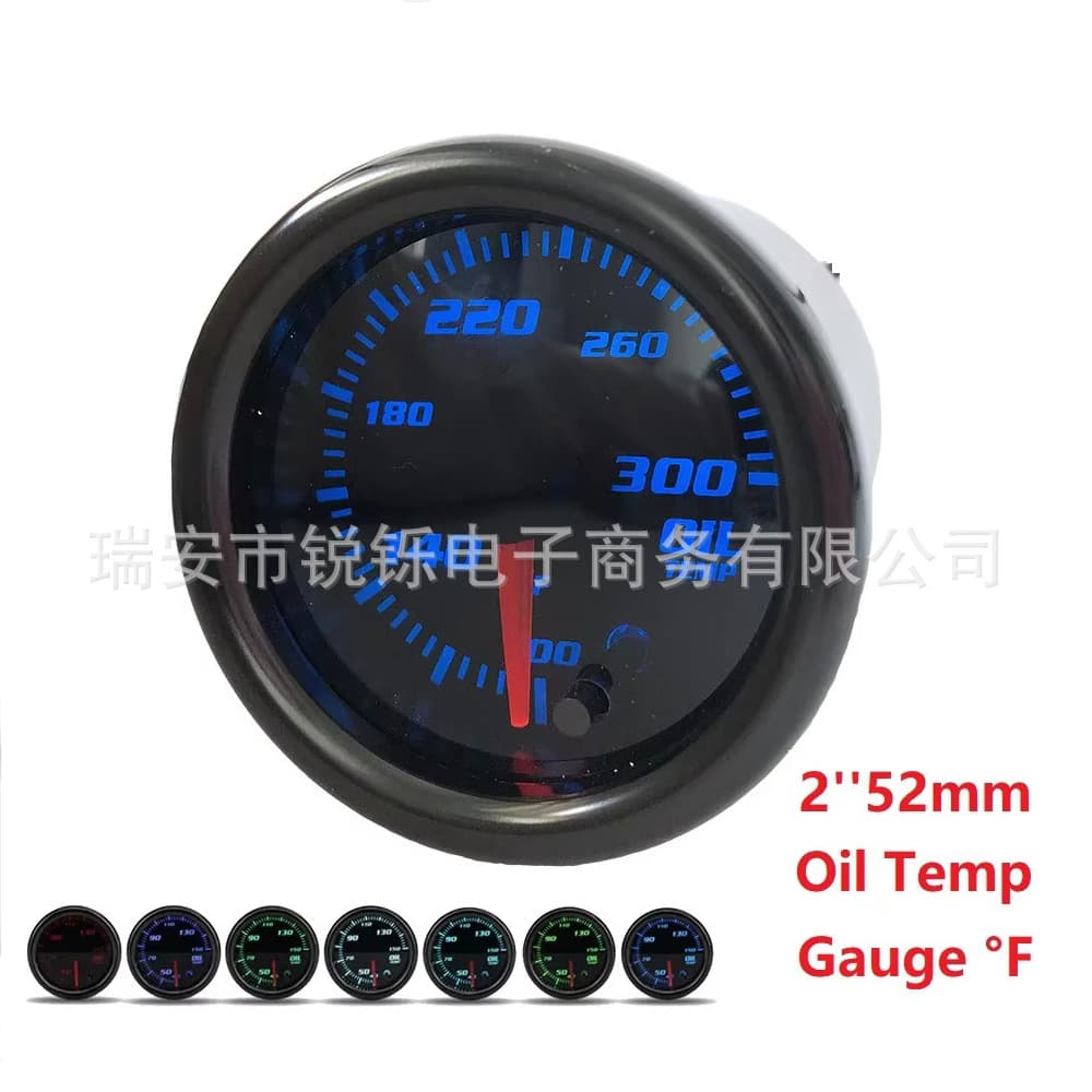 2" 52mm oil temperature gauge, temperature gauge, 7 colors, 40-150 degrees, 1/8 NPT sensor.