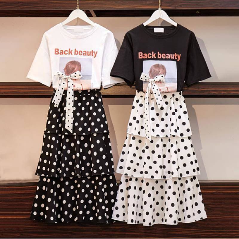 ((M--4XL)) Plus Size Women's Dress, Belly-Covering, Age-Defying, Stylish, Slimming Two-Piece Set