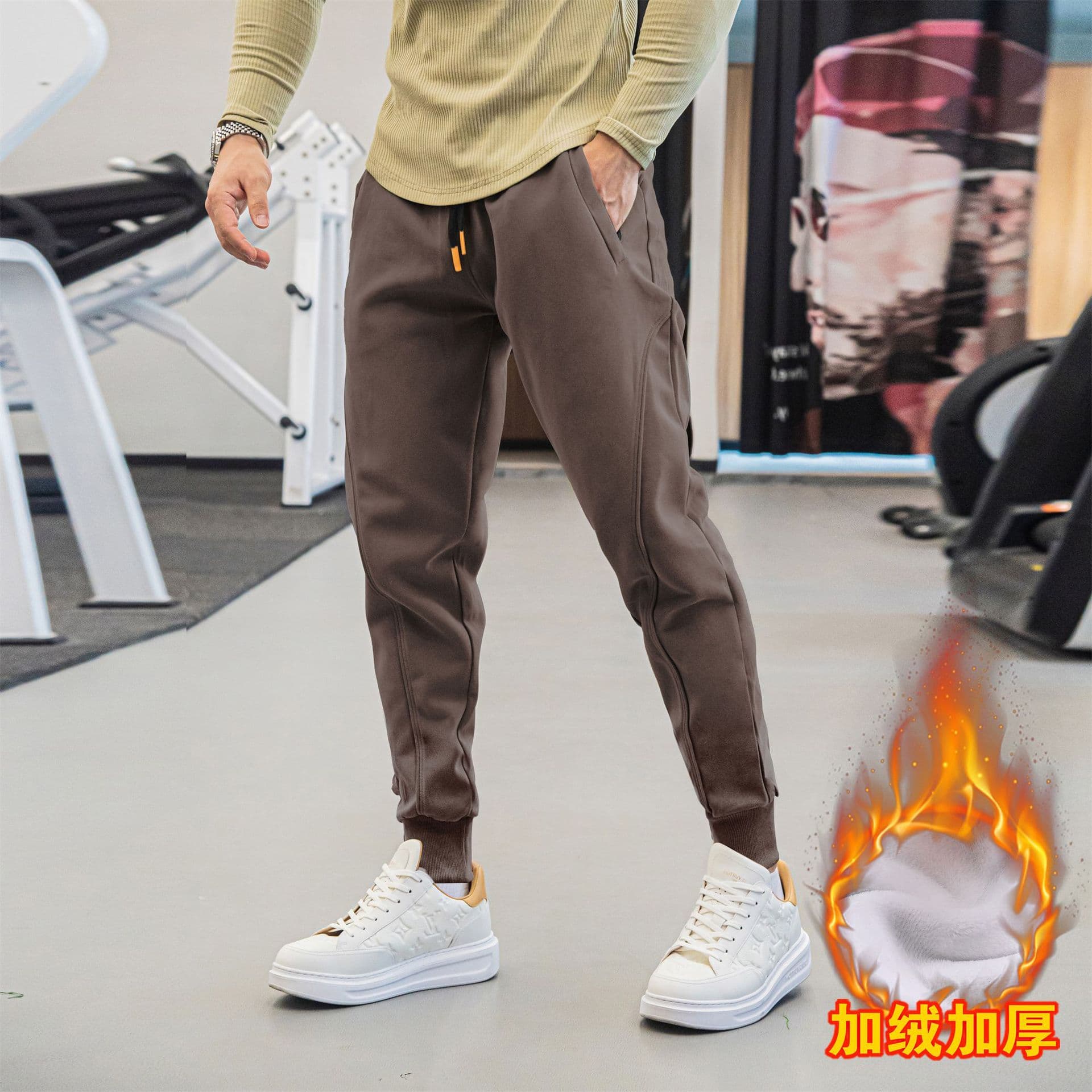 2023 New Style Winter Slim Fit Cuffed Joggers Men's Fleece Casual Pants Outerwear Trendy Brand Outdoor Sports Warm.