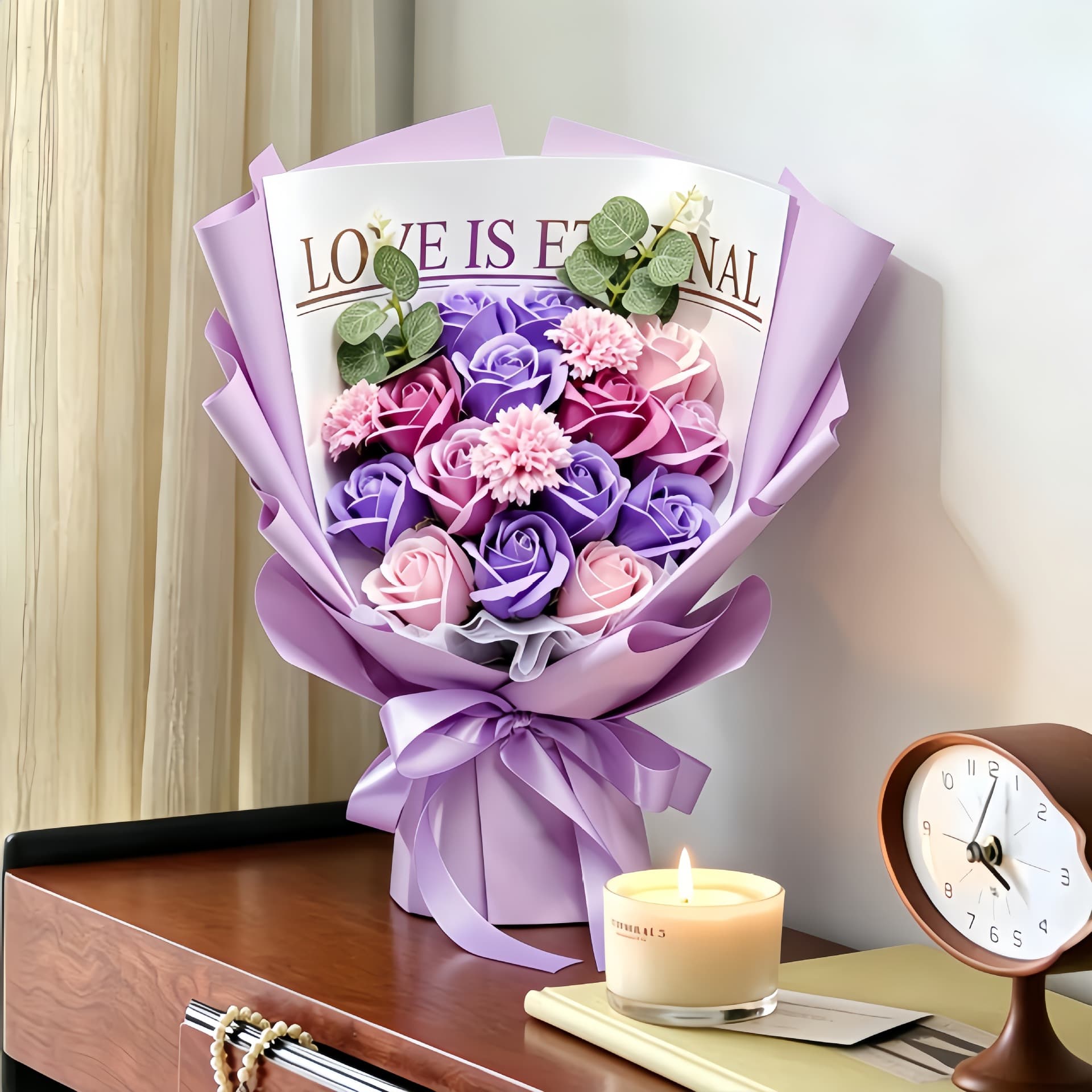 Cross-Border Artificial Rose Bouquet, Carnation Eternal Flower Bouquet, Valentine's Day High-End Hand-Held Flower Gift, Creative Decoration
