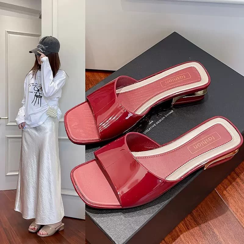 Cross-border new crystal slippers for women summer foreign trade mid-heel fairy French slippers for women casual lazy sandals