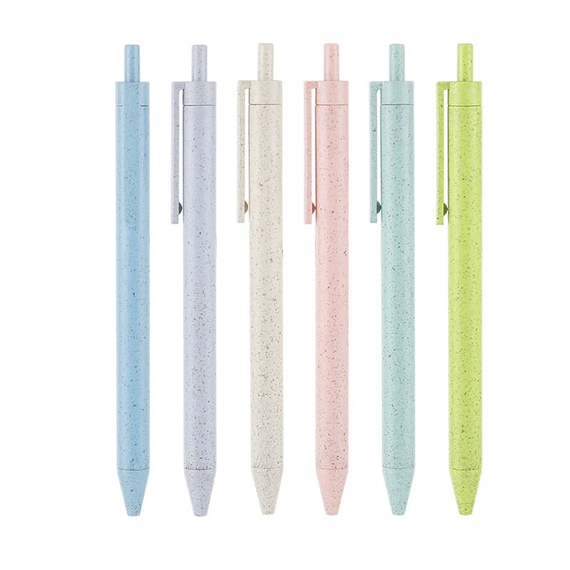 Wholesale Eco-Friendly Biodegradable Wheat Straw Pen Retractable Ballpoint Pen Hotel Pen Office Promotional Gift Custom Logo Printing
