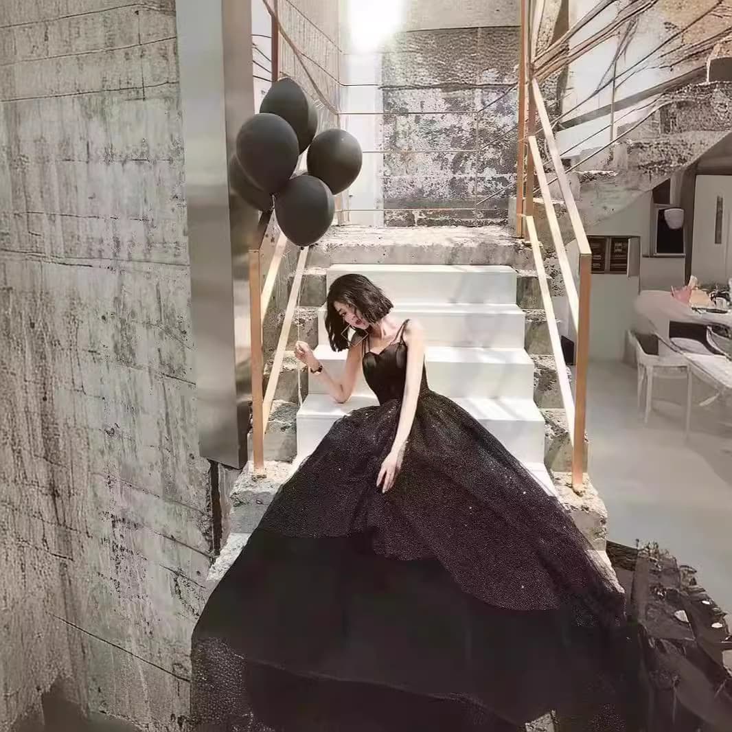 2024 New Banquet Evening Gown for Women, Elegant Black Adult Birthday Party Dress, Long Style