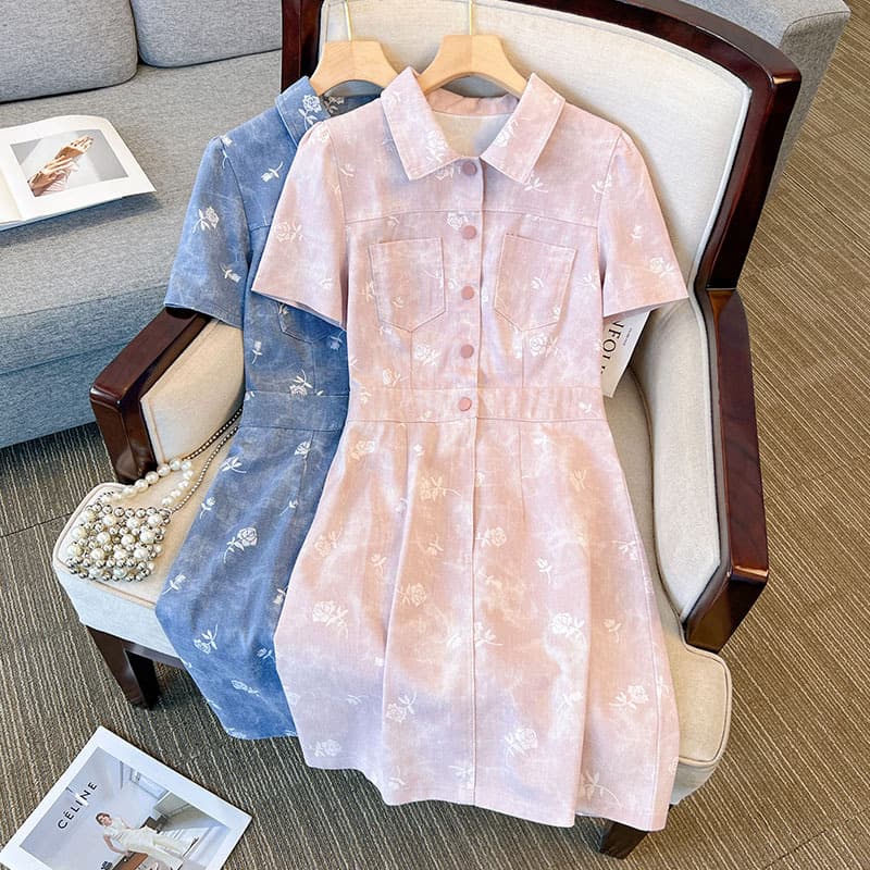 Plus Size Women's Dress 120-350 Jin Wholesale 2024 Summer Polo Collar Denim A-Line Dress