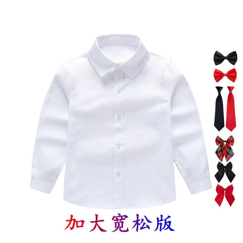 Loose Long Sleeve Children's White Shirt Pure Color Fatty Size Unisex Kids Performance Casual Soft Cotton Top for All Seasons
