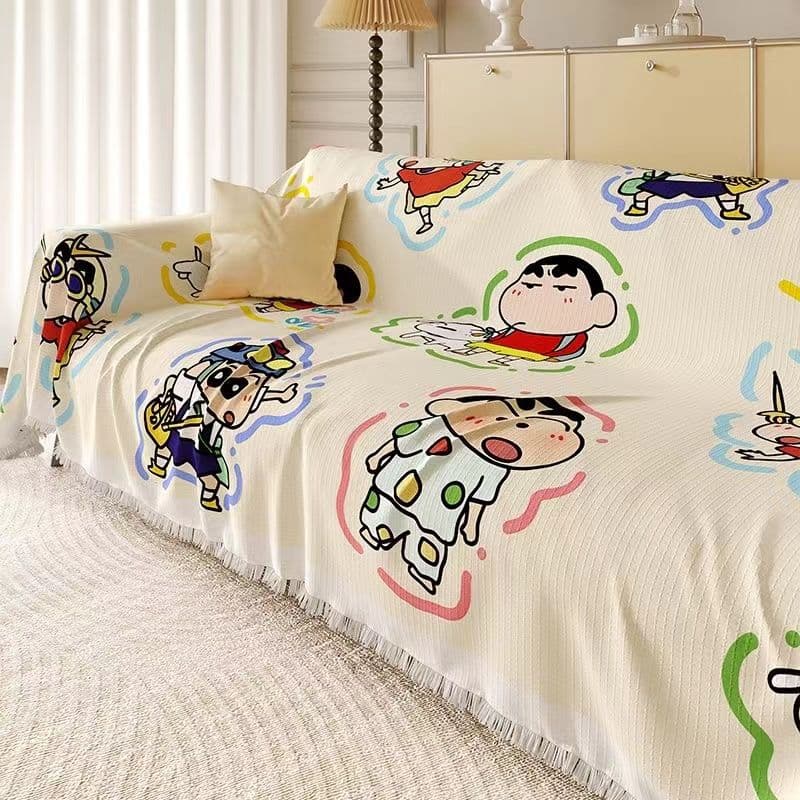 Cute Crayon Shin-chan style full-coverage sofa cushion cover, blanket, non-slip, dustproof, suitable for multiple people and all seasons.