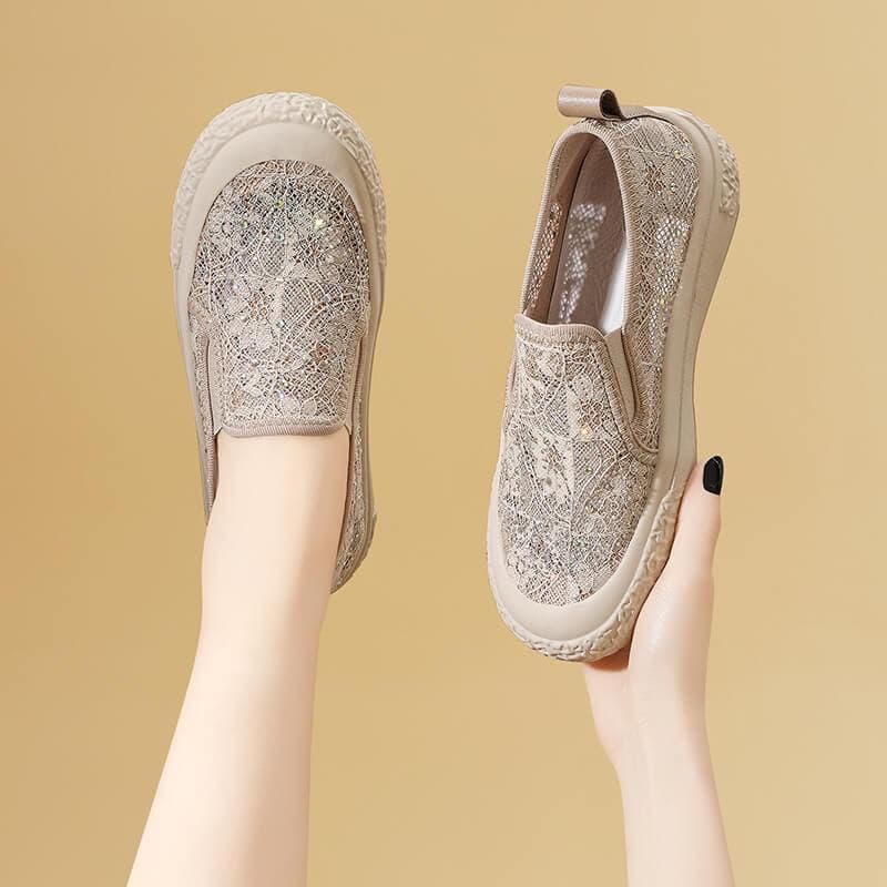 Fisherman Shoes Women 2026 Summer New Lace Breathable Mesh Women Shoes Versatile Slip-on Loafers Hollow Mesh Shoes Women