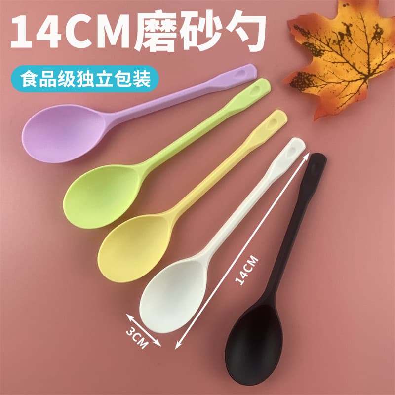 New Disposable Plastic Spoon, 14cm Soup Spoon, Frosted Teardrop Design, Individually Wrapped for Takeaway Desserts and Cakes