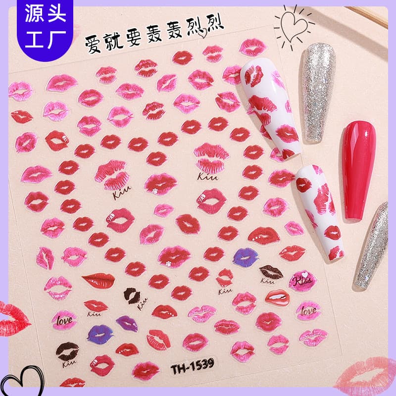 Cross-border New Valentine's Day Nail Stickers Waterproof Cartoon Cute Lip Print Love Nail Stickers Nail Jewelry Wholesale