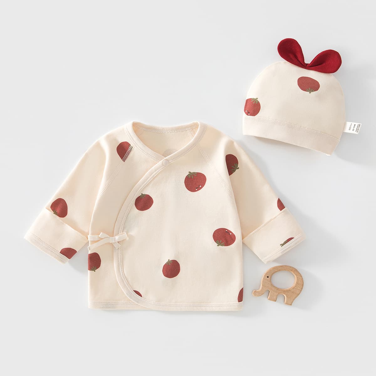 Newborn Baby Half-Back Underwear, Pure Cotton, Solid Color, Spring and Autumn Style, Newborn with Hat, Monk Suit, Baby Top with Hat