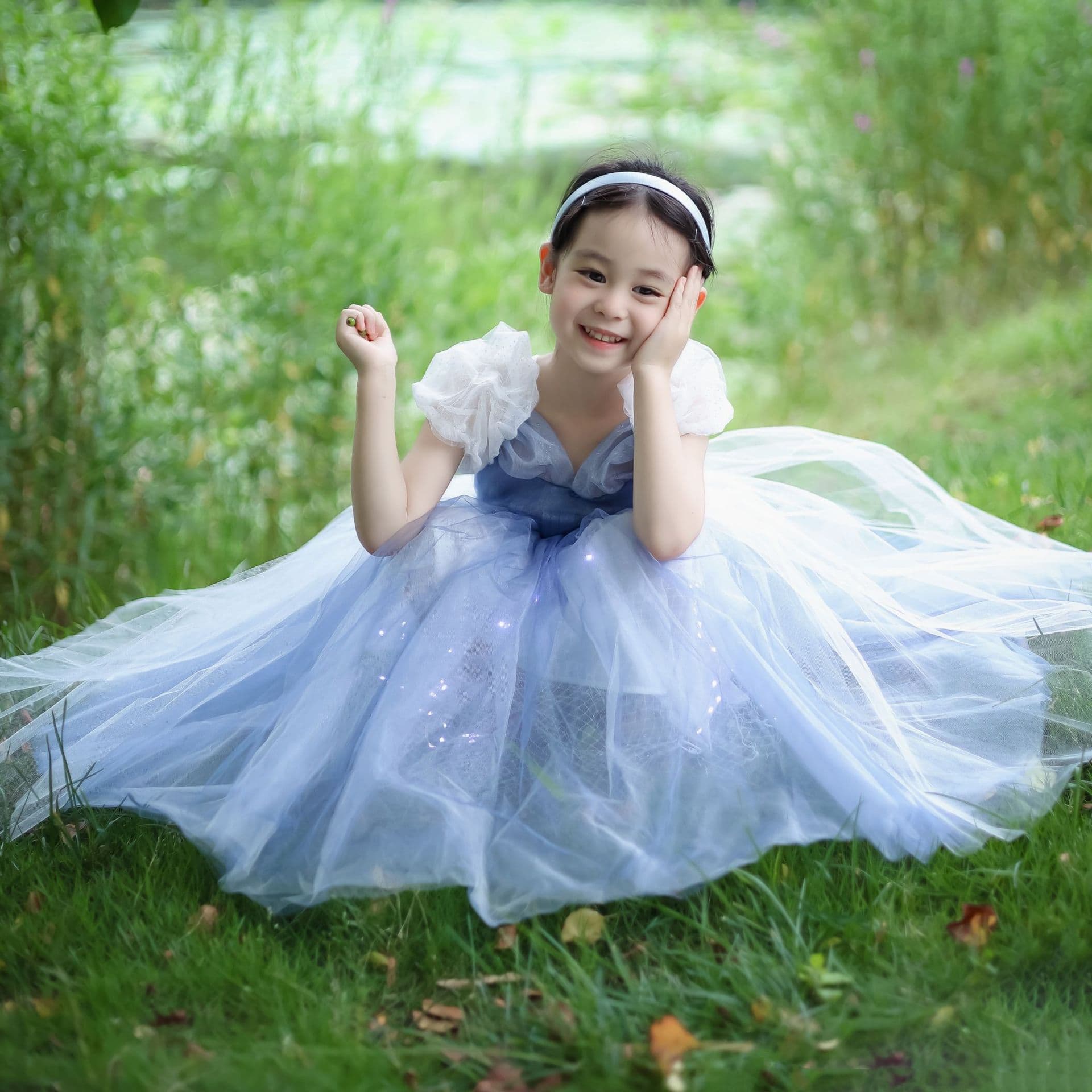 Summer new sequin embroidered Cinderella princess dress children's tutu birthday dress skirt can be equipped with luminous skirt support