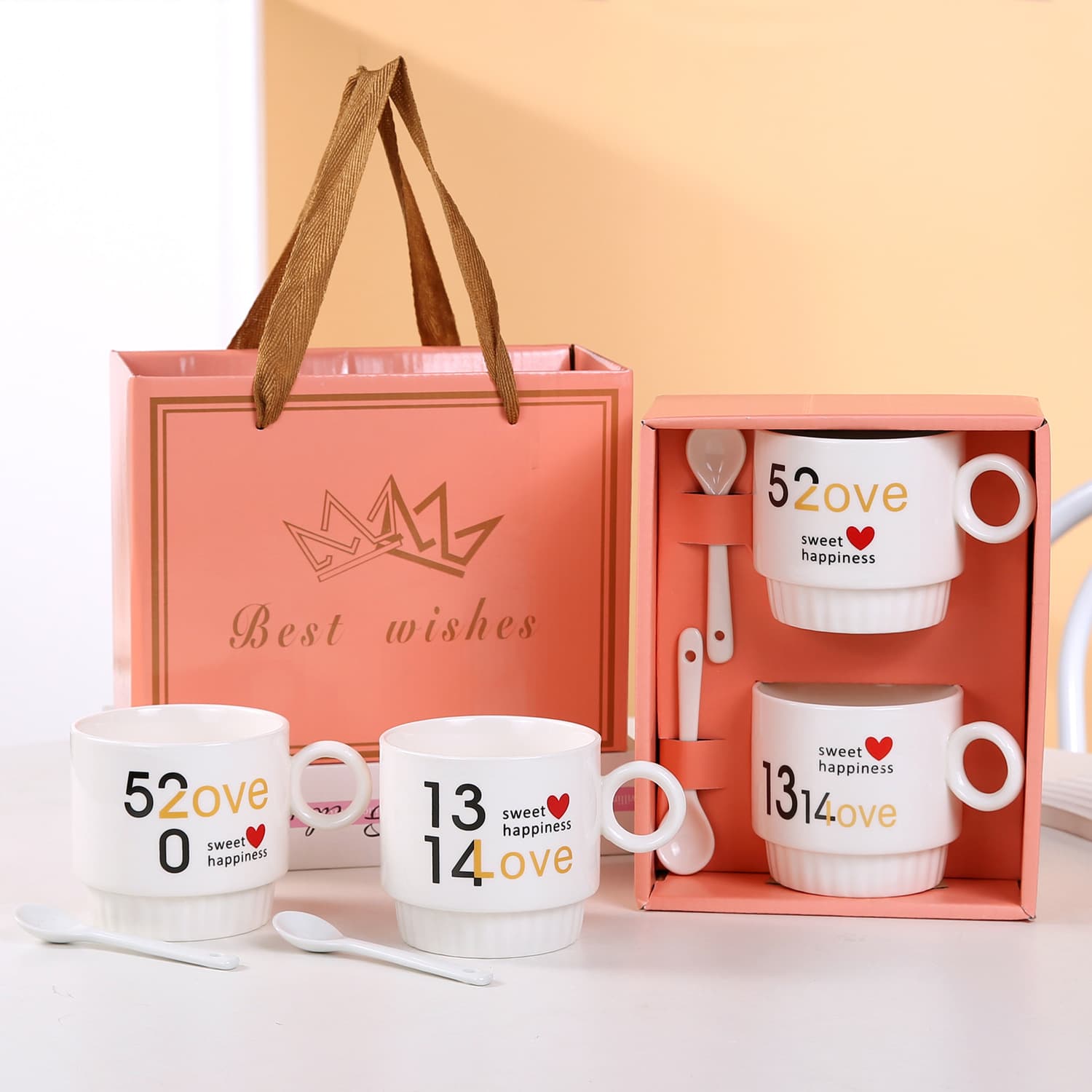 Ceramic Mug Double Cup Gift Box Set Coffee Cup Souvenir Business Opening Event Gift Water Cup
