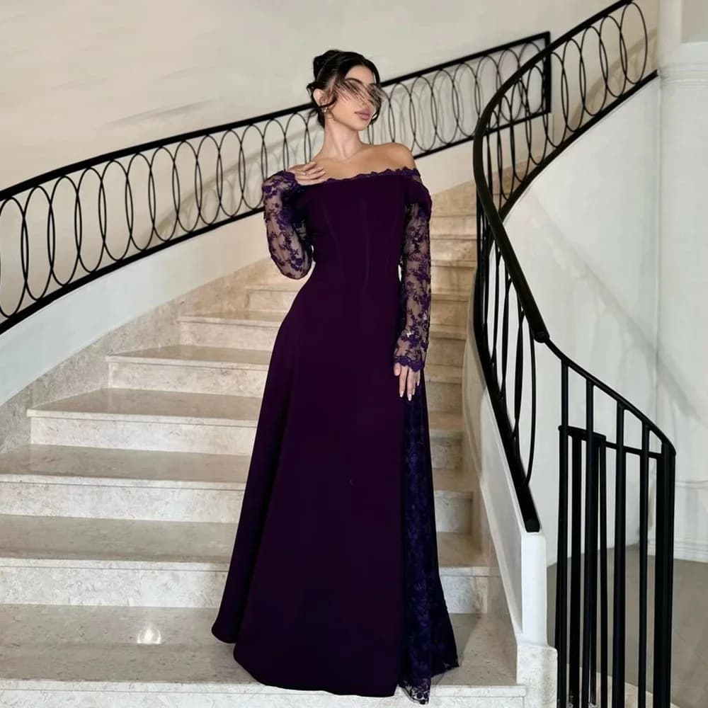 803W New European and American Women's Dress, Sexy Lace Long Sleeve Off-Shoulder Banquet Party Gown for Amazon and AliExpress