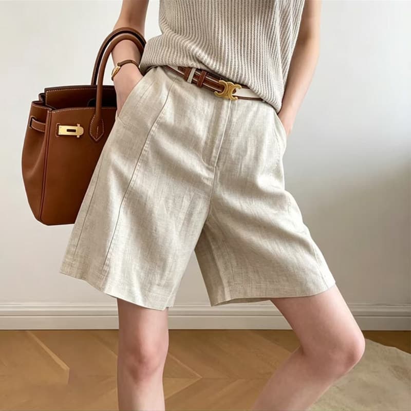 Light Luxury Old Money Style Summer New Women Slim Straight Casual Versatile Tencel Linen Shorts A13127