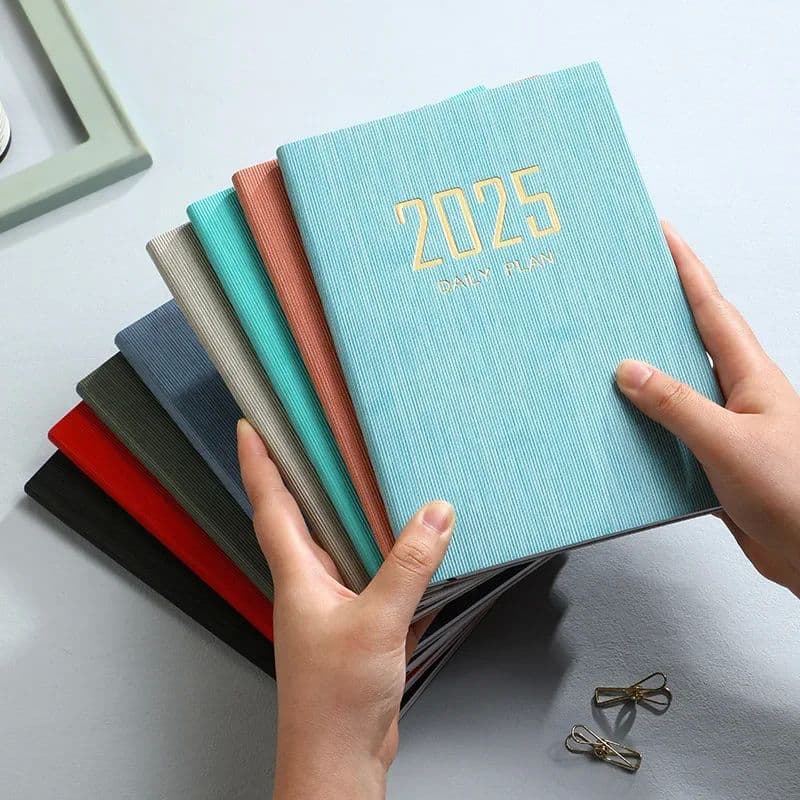 2025 A5 Weekly Planner Durable PU Cover 365 Days Daily Schedule.