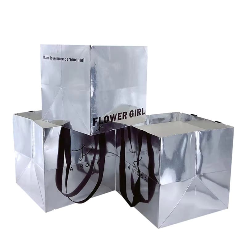 Custom Paper Bags Custom Paper Bags Square Size LOGO Printing Packaging Paper Bags Holiday Gift Floral Paper Bags with Ribbon