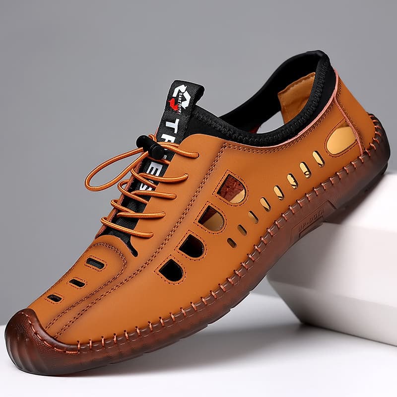 Men's Casual Summer Shoes Soft Bottom Breathable Leather Sandals Hollow out Design Comfortable Slip-On Footwear for Men