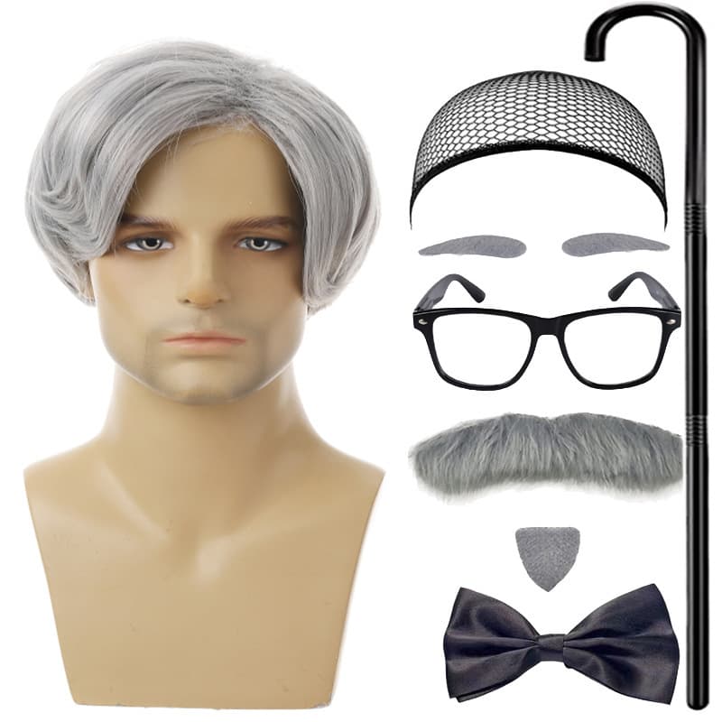 Cross-border COS Grandpa and Grandma Eyebrow Wig Set Halloween Costume Elderly Glasses Headpiece Tool