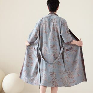 Chinese Style Gauze Bathrobe Adult Terry Robe Absorbent Pure Cotton High-End All-Season Unisex Men's Bathrobe