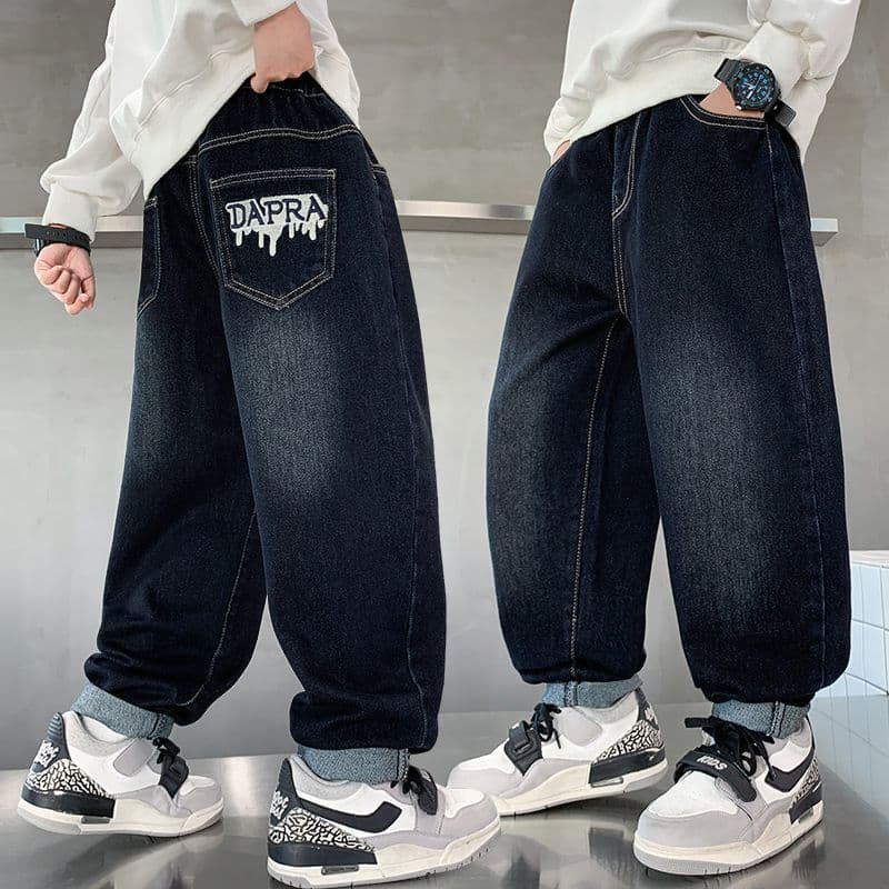 Spring/Autumn New Boys' Jeans, Loose Fit Long Pants for Older Kids, Casual Denim, Trendy Cross-Border Style