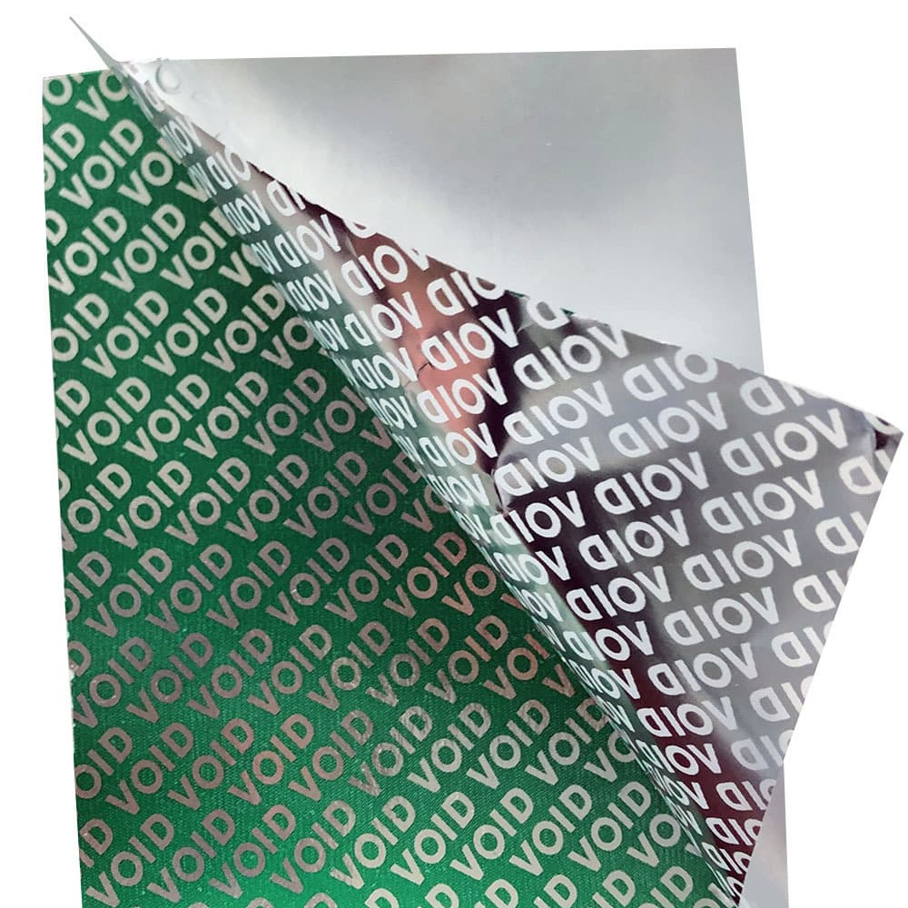 Invalid if Damaged Anti-counterfeit Label Material, Green Background Matte Silver Anti-counterfeit Sticker, VOID Green Silver Label Paper