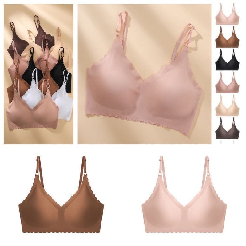 Seamless Ice Silk Sexy Ultra-Thin Bare Wire-Free Bra New Style Trapezoid Cup U-Shape No Buckle Women's Sports Bra