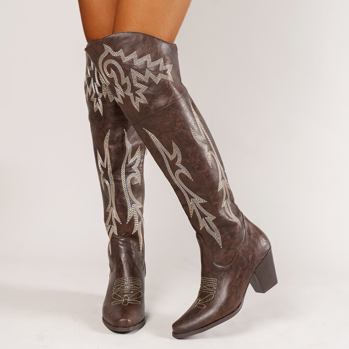 Cross-Border Export Large Size 2024 New Women's Boots Western Cowboy Boots Knight Boots Over-The-Knee Boots Side Zipper Boots