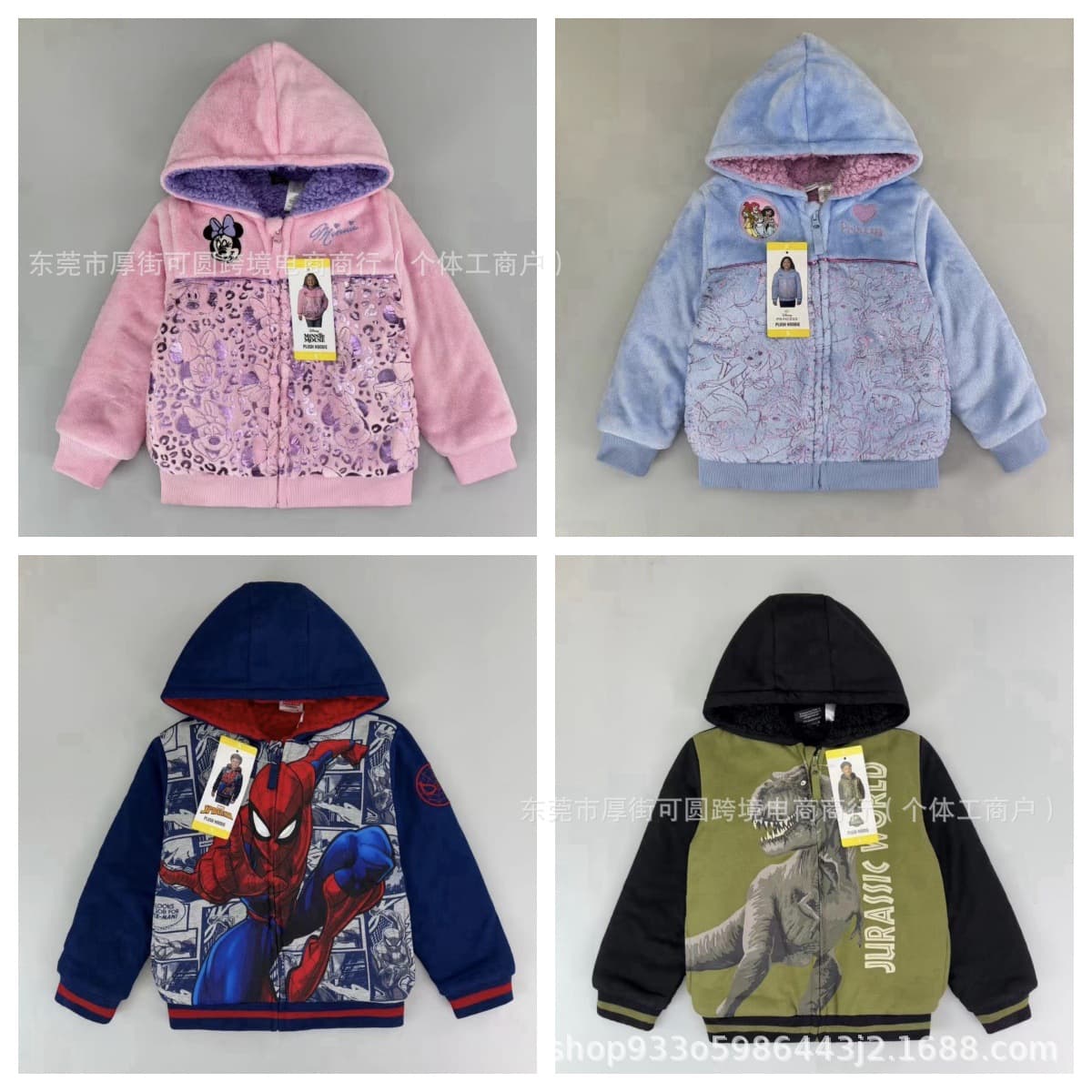 Foreign Trade Boys and Girls Quilted Thickeneded Jackets Kidsren's Cartoon Disney Tops Winter New Warm Hooded Kidsren's Clothing
