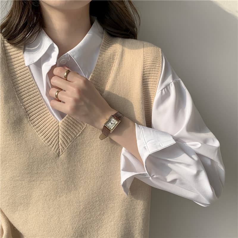 Spring Autumn 2024 Lazy Style V-Neck Knitted Sweater Vest Sleeveless Women's Fashion Polyester Medium Thickened Casual Commute
