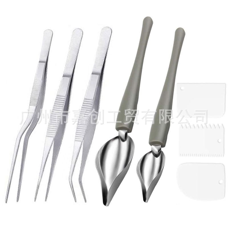 Cross-border stainless steel plate clamp, pointed sauce spoon set, kitchen and restaurant Western food cooking tools