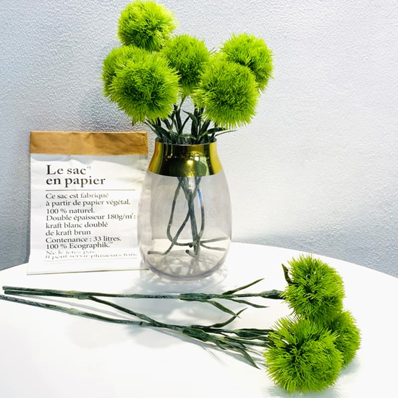 Green Carnation Flower Simple Wind Home Flower Arrangement Soft Rubber Fake Flower Decoration Ornaments Simulation Green Wool Ball Wholesale
