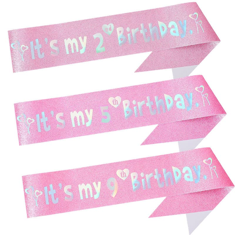 Girl's Pink Birthday Ceremony Sash IT'S MY 3 BIRTHDAY Gold Pink Shoulder Strap 4 Years Old 7 Years Old Sash Accessory