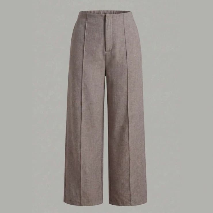 Cross-Border Linen High-Waist Wide-Leg Cropped Pants Elastic Waist Drapey Casual Straight-Leg Women's Pants Commute Vacation Versatile Trousers