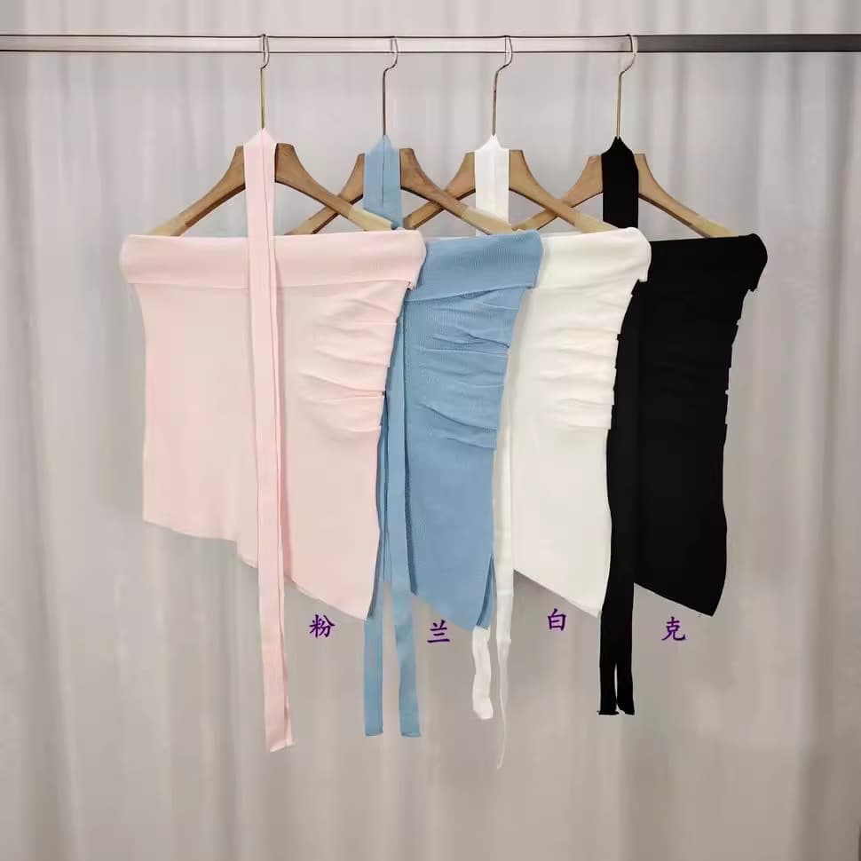 2025 Summer New Off-Shoulder French Pure Style Irregular Hem Solid Knit Vest Top