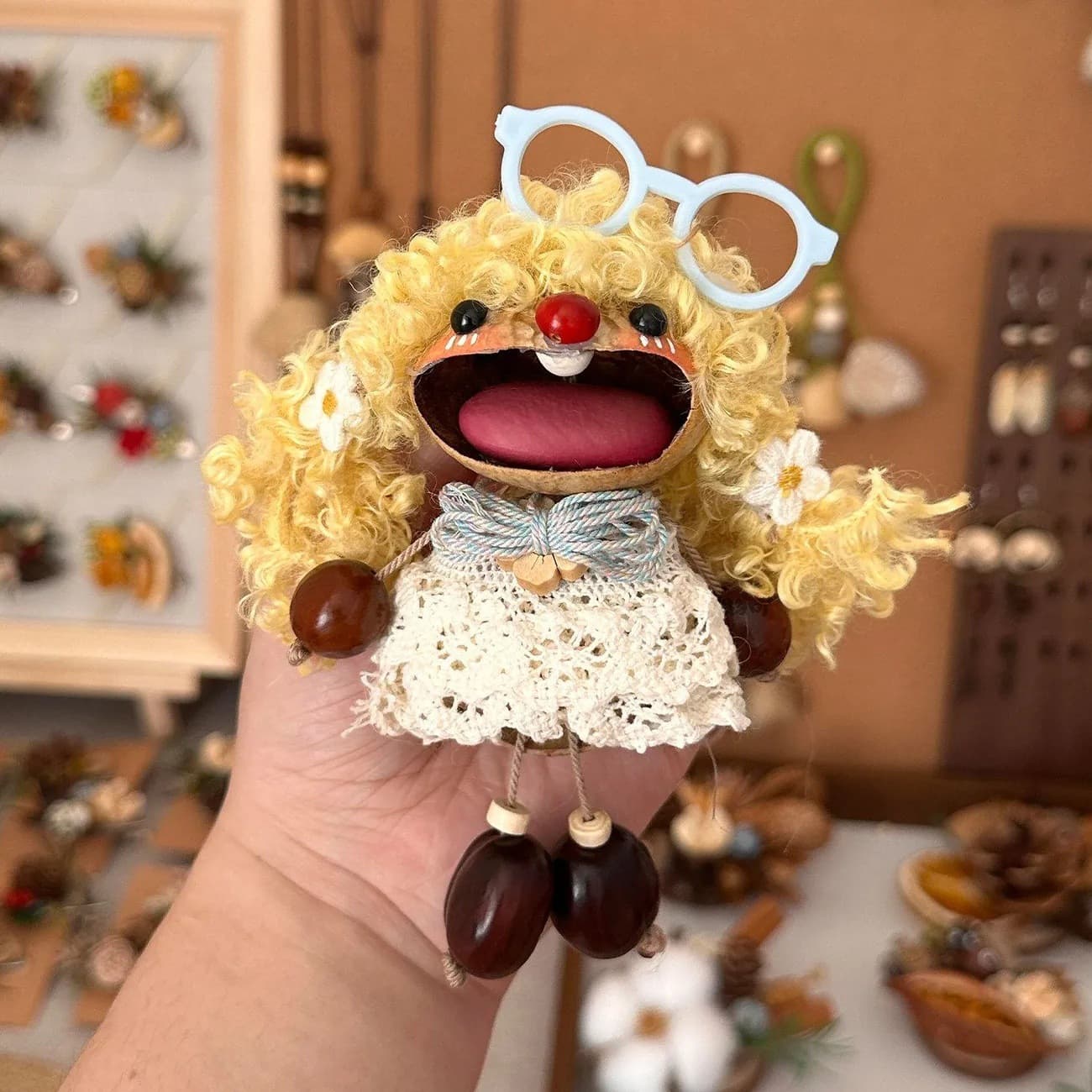 Cute Nutshell Doll Pod Finished Handmade Keychain Pendant Practical Birthday Niche Cheap Wind Chime and Accessories