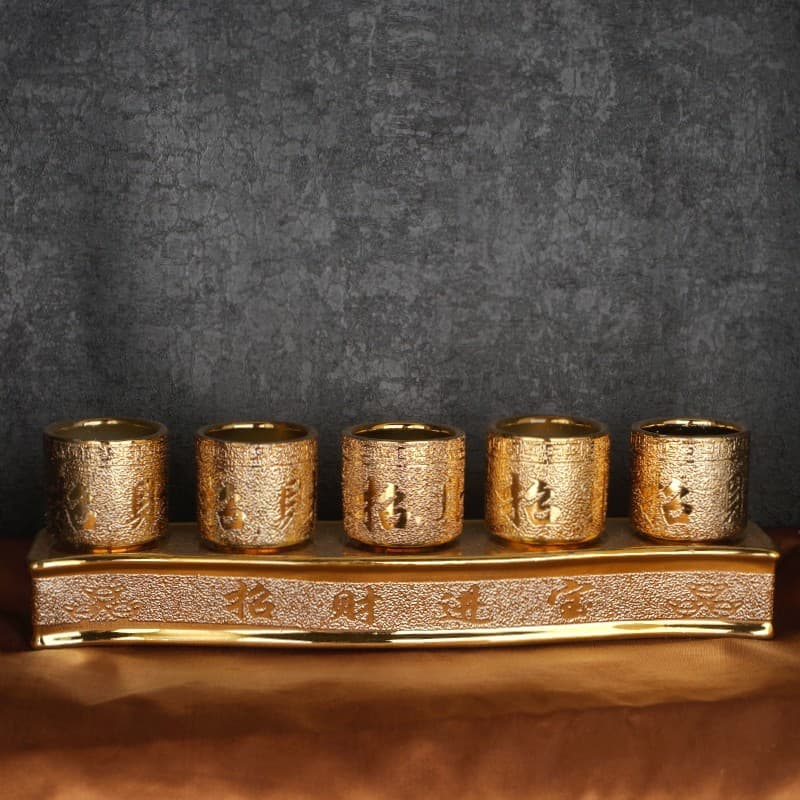 Ceramic Gold Sand Fortune Water Cup Holy Water Cup Offering Cup for God of Wealth Fortune Cup Tea Cup Wine Cup