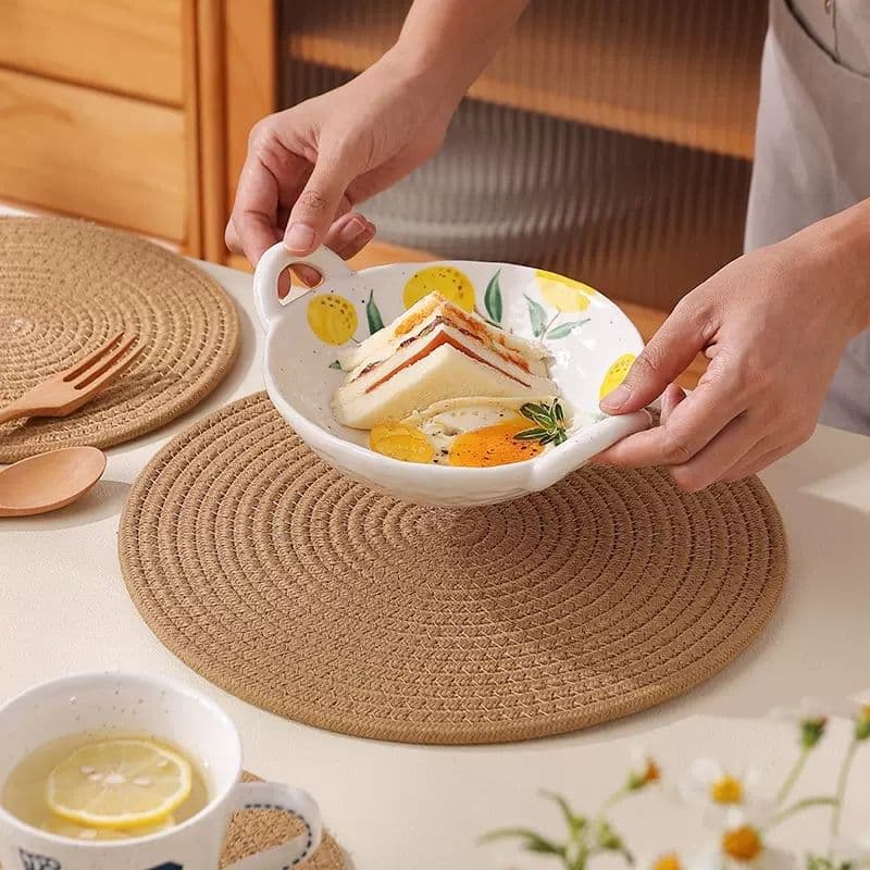 Japanese hand-woven cotton cord anti-scalding and heat-resistant home dining table mat coaster bowl mat placemat heat insulation mat