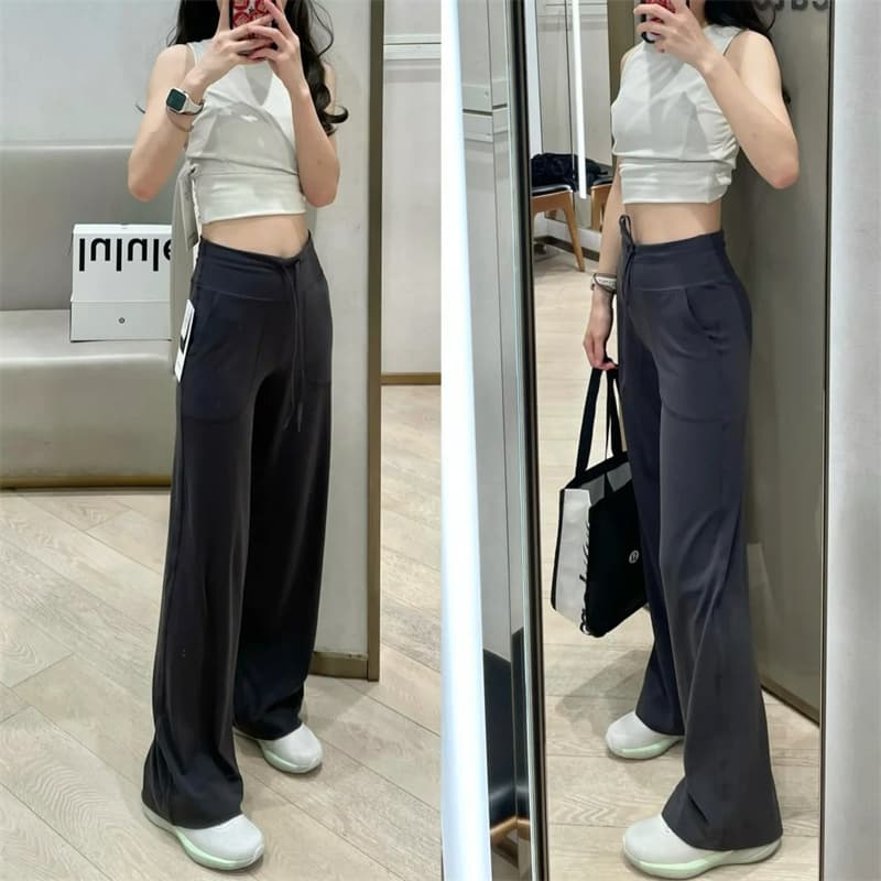 Lulu Original Straight Leg Yoga Pants for Women, Throwback Still Style Casual Drawstring High Waist Wide Leg Pants