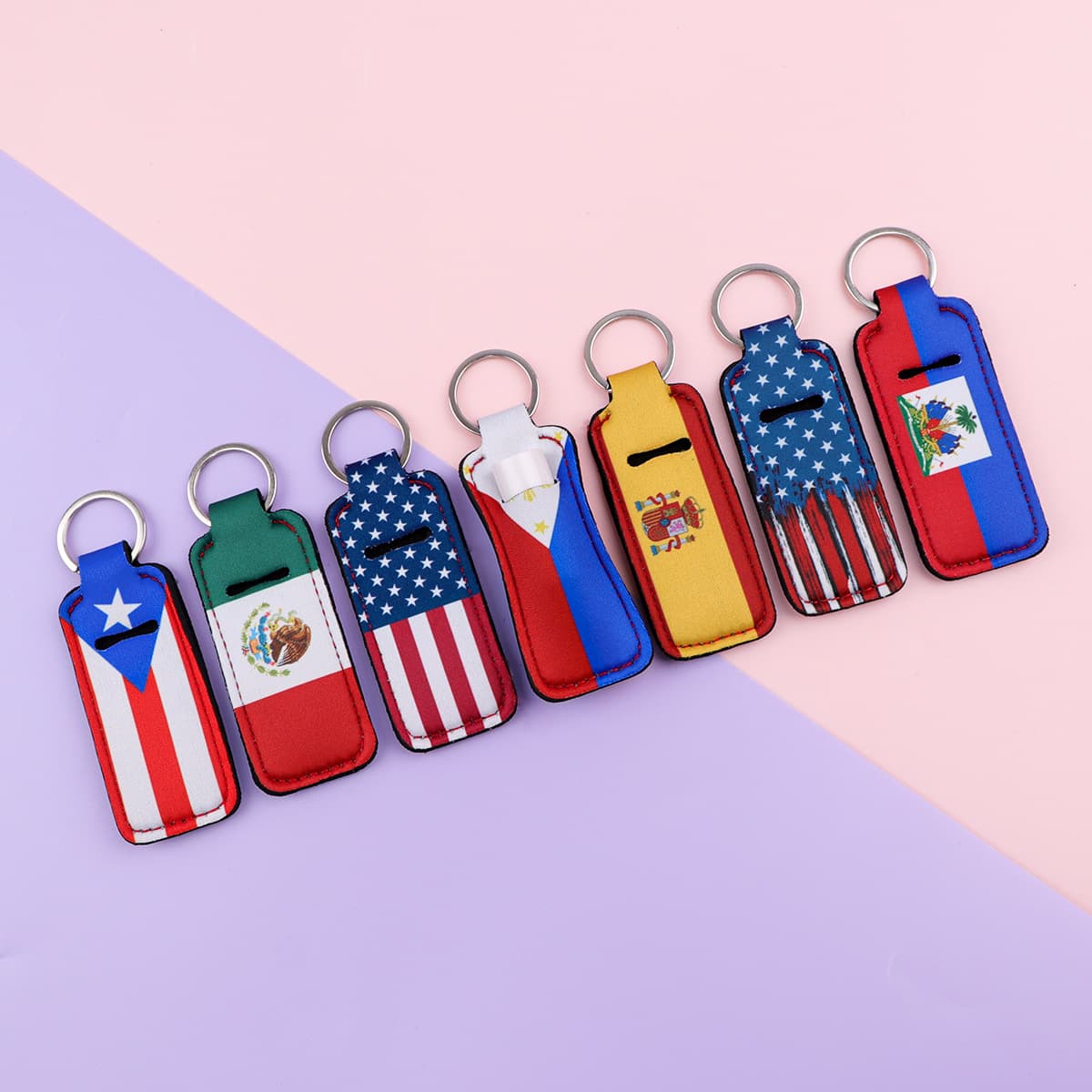 Cross-border Hot Selling In Stock Flag Pattern Neoprene Lipstick Protector Case Lipstick Sleeve Keychain Creative Cute Hanging