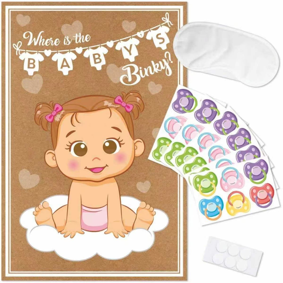 Gender Reveal Theme Party Blindfold Sticker Game Poster Where is The Baby's Binky
