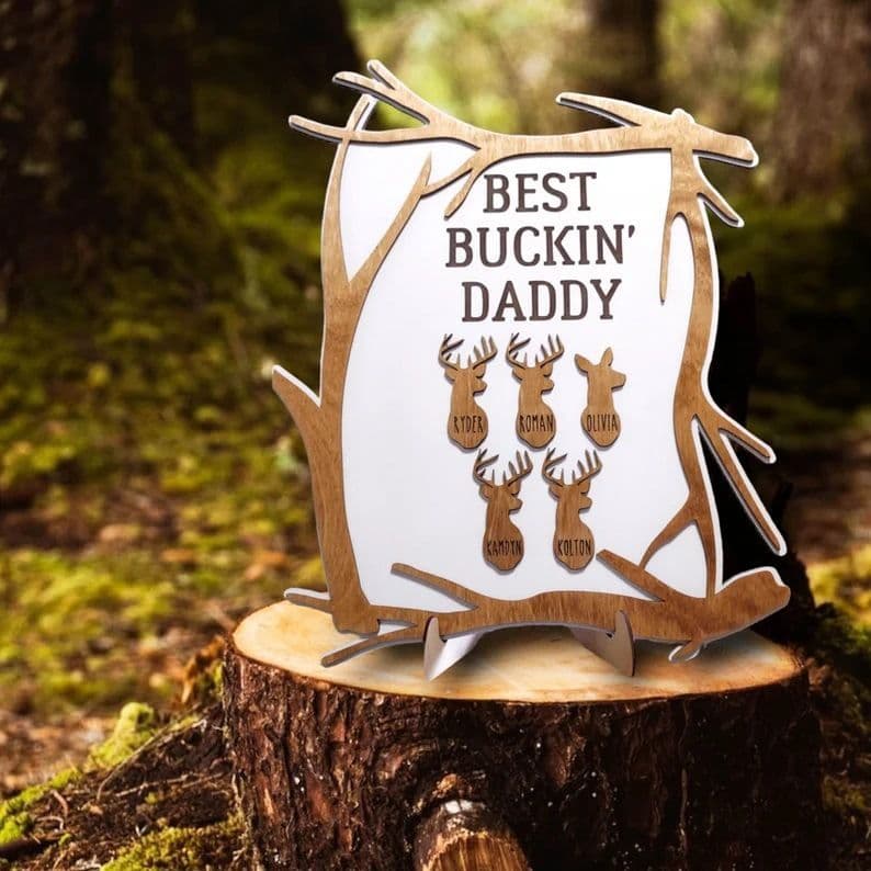 Cross-border Amazon Father's Day Gift Golden Deer Gift for Dad, Husband, Son, Hunting Carving Wooden Plaque