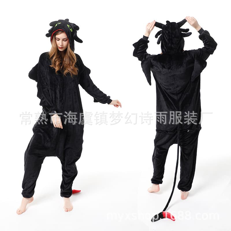 Wholesale Garfield Black Dragon Cute Flannel Cartoon How to Train Your Dragon Unisex Boundary Beast Homewear Romper Pajamas