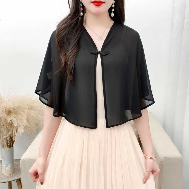 Short Chiffon Shawl for Women 2025 Summer Outerwear Matching Qipao Dress Vest Cardigan Thin Jacket Sun Protection