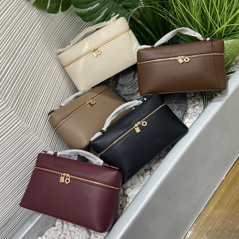 Cross-border ready stock pebbled gold buckle LP27 lunch box bag, shoulder crossbody, top grain cowhide bag, versatile